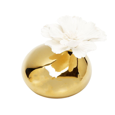 Gold Diffuser with Dimensional White Flower, "English Pear & Freesia" Scent