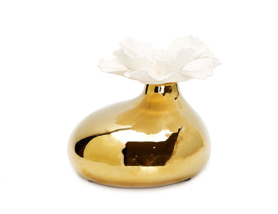 Gold Diffuser  with Dimensional White Flower, “Iris and Rose” aroma