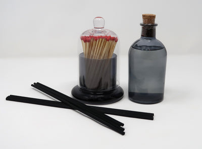 Smoked Color Diffuser with Match Holder Set, "Zen Tea" Scent