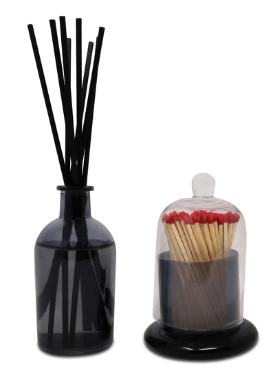 Smoked Color Diffuser with Match Holder Set, "Zen Tea" Scent