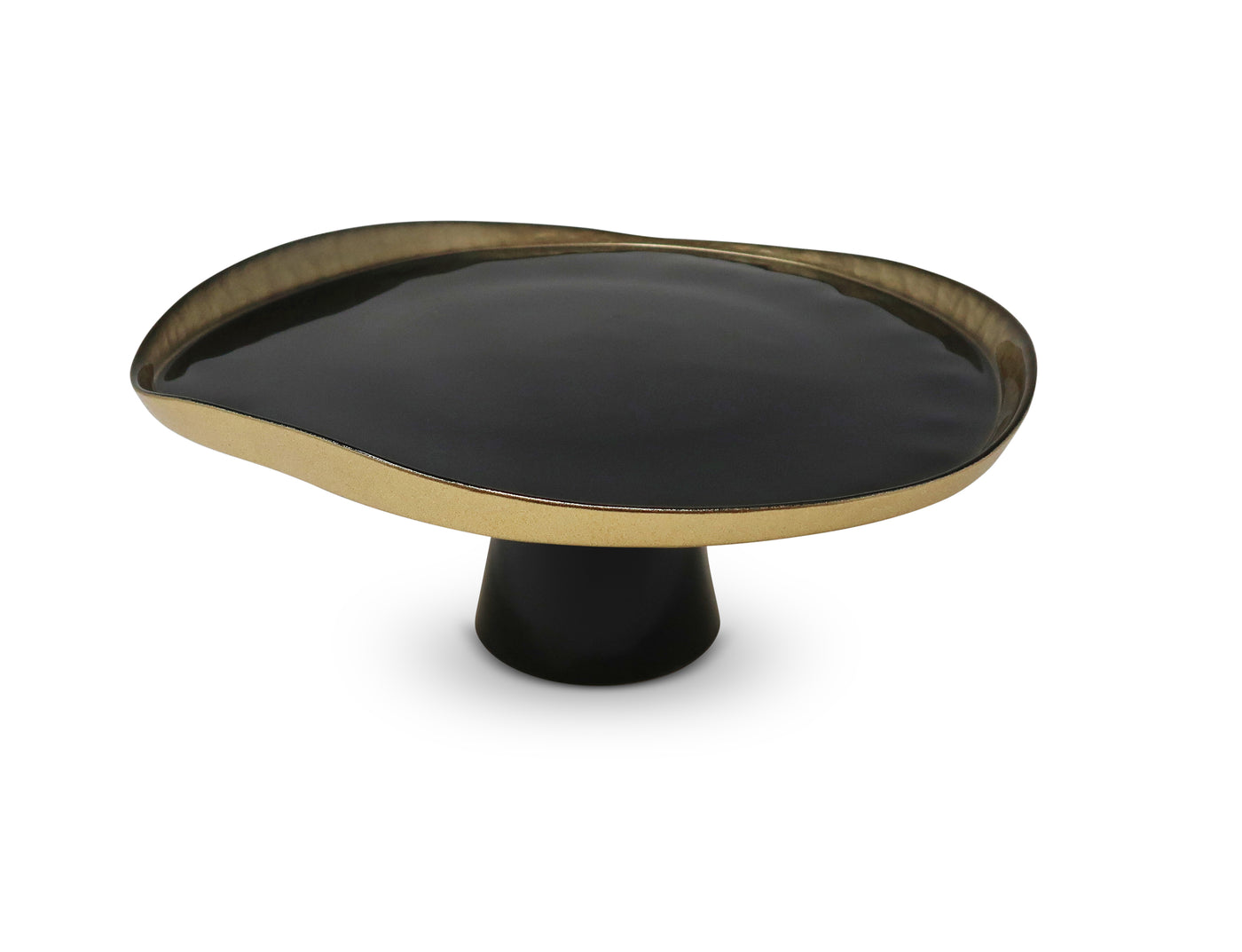 Organic Shaped Footed Cake Plate with Gold