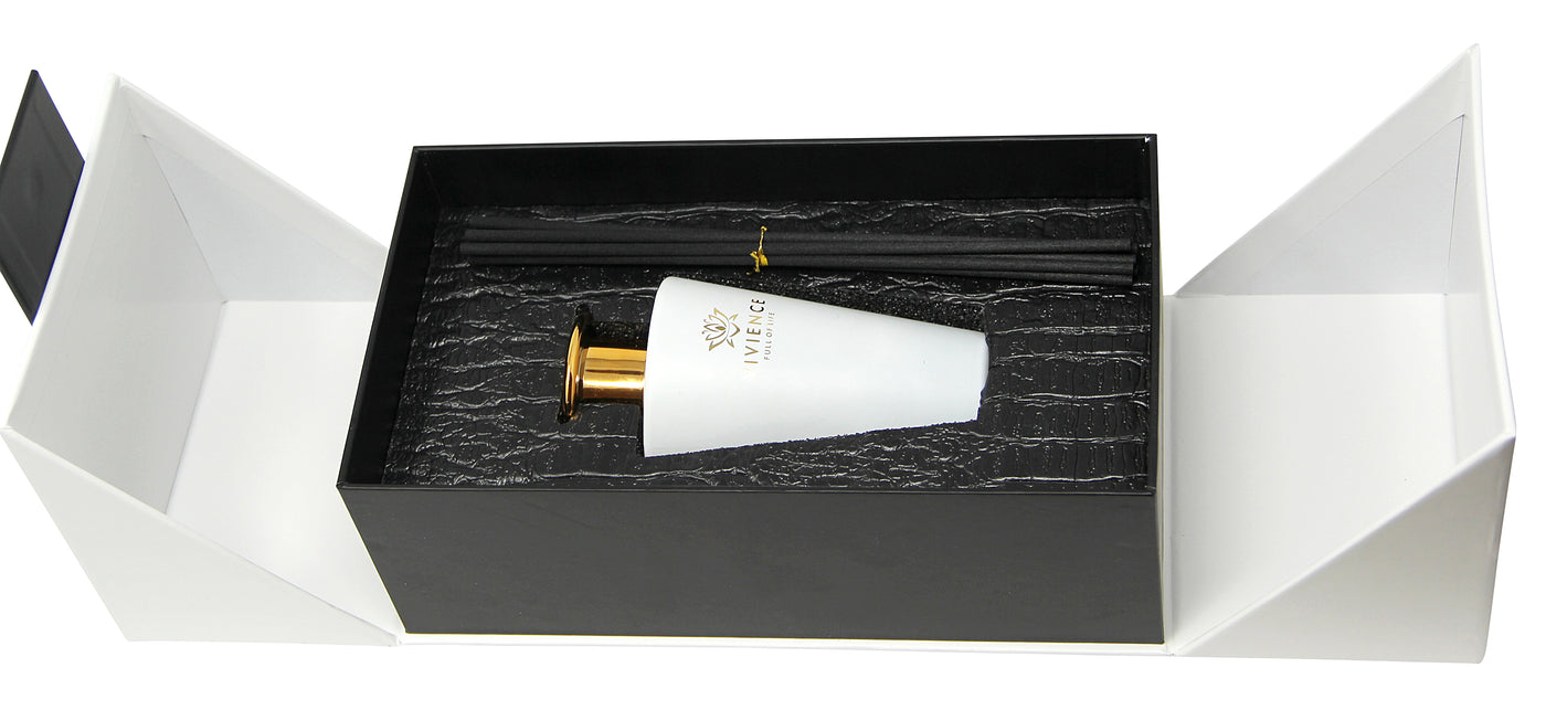 White Bottle Gold Cap Reed Diffuser, "Zen Tea" Scent