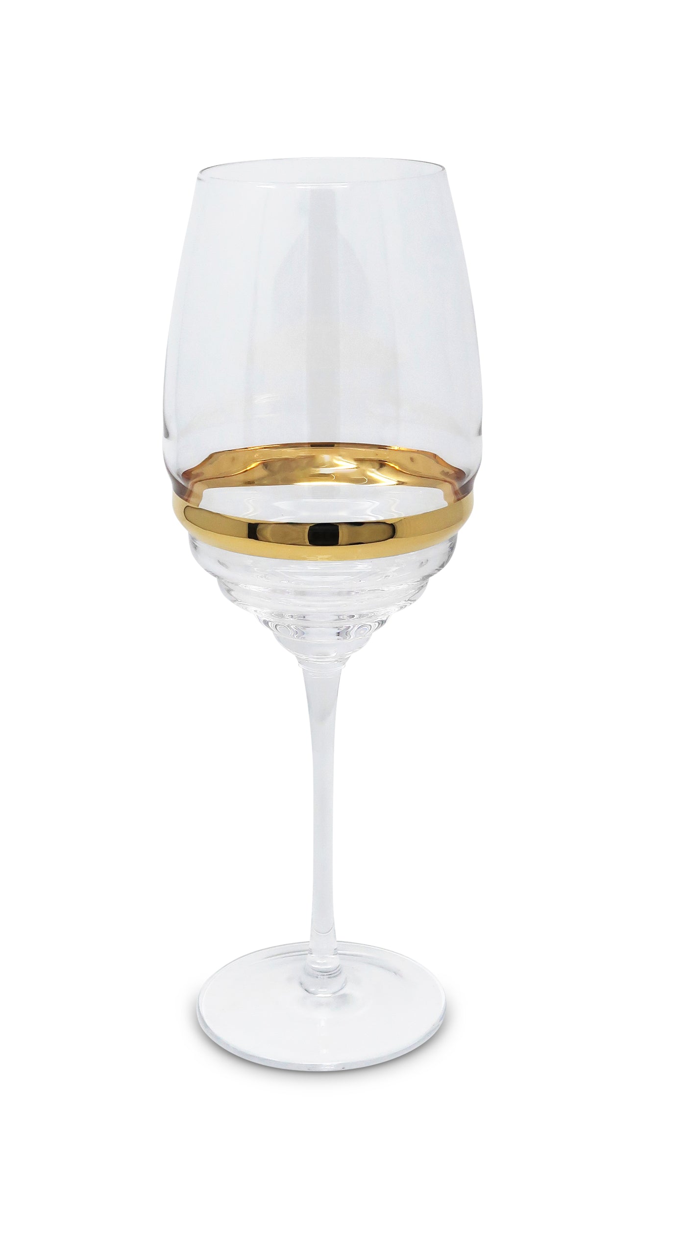 Set of 6 Glasses with Linear Design and Gold Stripe