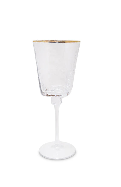 Set of 6 Square Shaped Hammered Glasses with Gold Rim