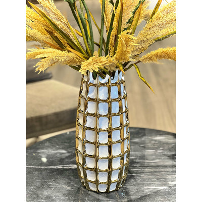 White Vase Gold Square Design 17"H