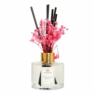 Clear Bottle Diffuser with White and Pink Flowers, "Lily of the Valley"