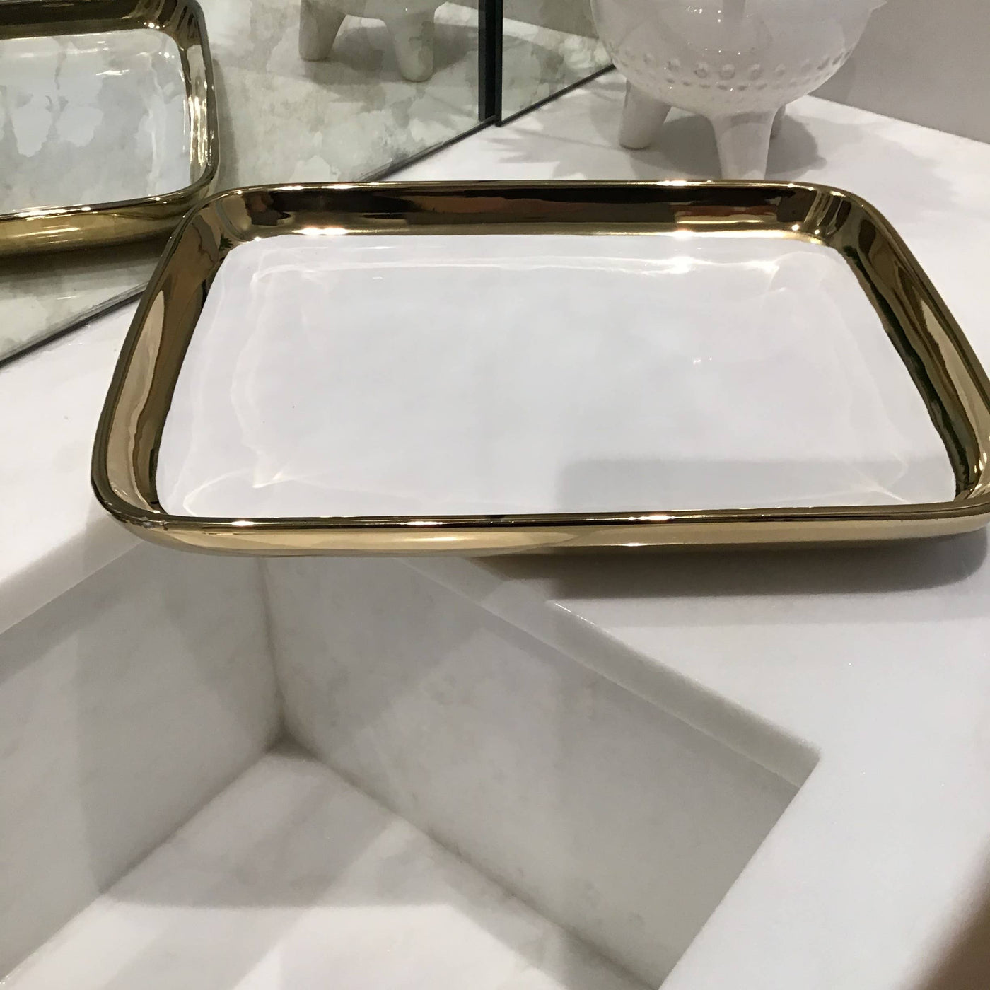 Gold Edged White Oblong Tray
